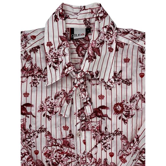 GSUS Industries Women's Cotton Blouse XL White W/ Red Printed Images Tie Accent - Picture 5 of 14